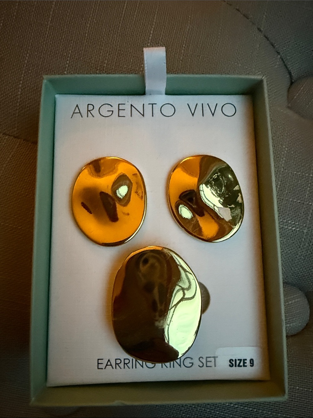 Argento Vivo Shiny Gold Organic Disc Earring and Ring Set